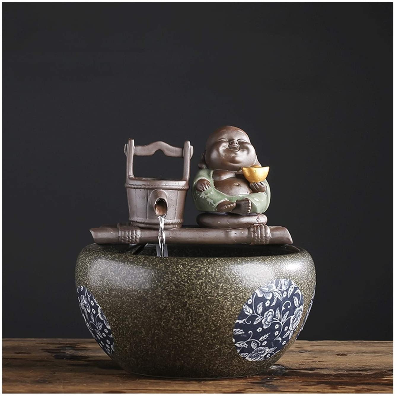 Fontaine de Table d’intérieur, Fontaine Cascade décorative, en céramique, Motif Poisson, avec Pompe à Eau, pour Salon, Bureau, Chambre, Coin Lecture