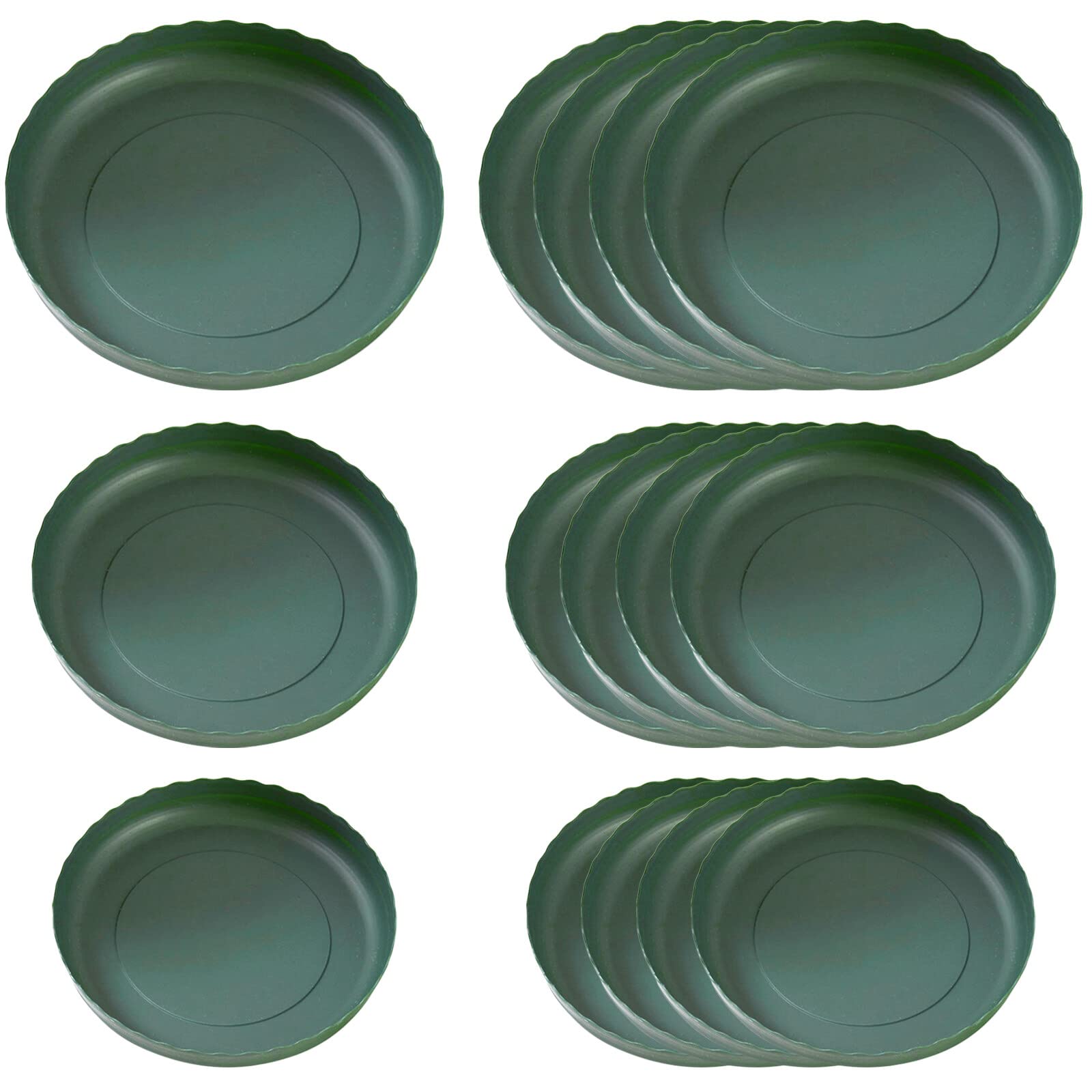 FEMONGY Plant saucers, Set of 15 Green Plant Tray, Plant Pot Saucers and Plant Pot Trays in 3 Sizes (14cm, 16cm, and 18cm)