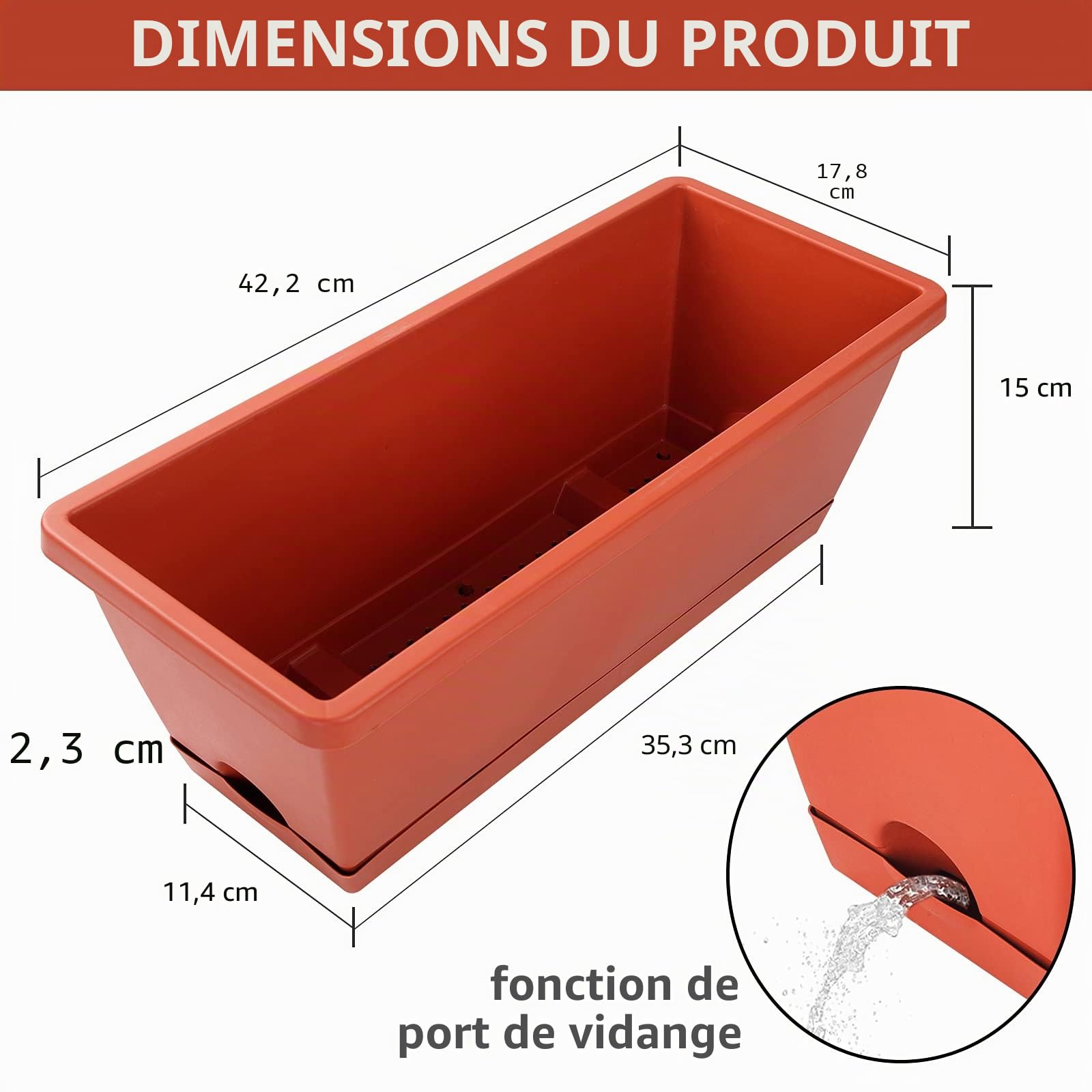 CHUKEMAOYI Lot de 7 Pots de Fleurs rectangulaires en Plastique avec soucoupes pour intérieur et extérieur, Jardin, terrasse, décoration d'intérieur - 43,2 cm