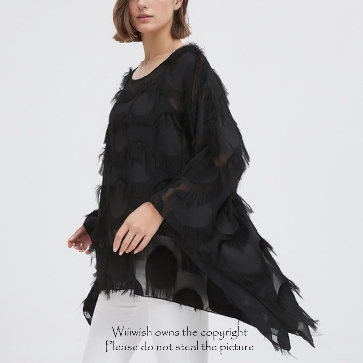 Wiiiwish Women's Loose Solid Long Batwing Sheer Chiffon Caftan Wrap Poncho Tunic Top Topper - Image 5