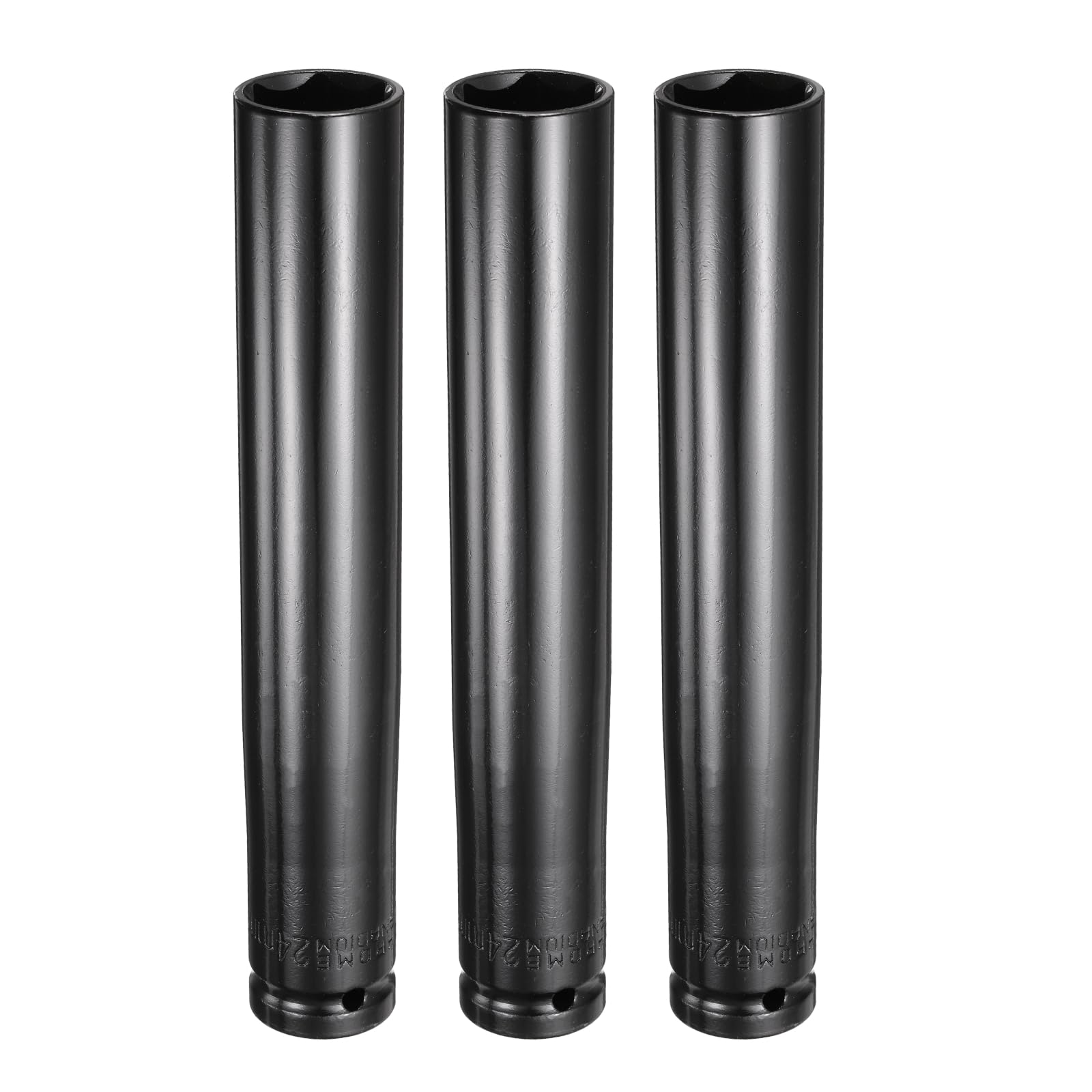 sourcing map 3pcs 6-Point Deep Impact Socket 1/2" Drive 24mm Metric Socket 8" (205mm) Extra Long Heat-Treated 45# Steel for Home Auto Spindle Axle Hex Nuts Bolts Repair, Black โ image 1