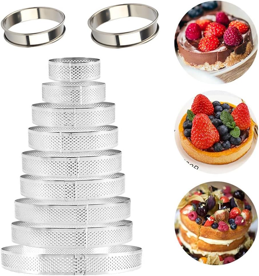 11PCS Round Tart Ring for Baking, Stainless Steel Perforated Tart Ring, Pastry Ring