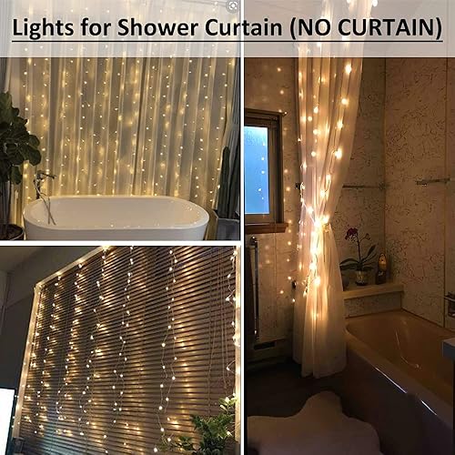 Miniatura 2 de Solhice Guirnalda de luces para cortina de ducha, 72 x 72 pulgadas, funciona con pilas, impermeable, con 10 ganchos para baño, 180 luces LED para