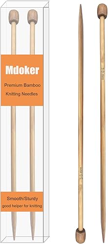 Miniatura 10 de Mdoker Aguja de tejer de bambú recta, de un solo punto, agujas de tejer para suéter de 10 pulgadas de longitud para proyectos de tejer hechos a