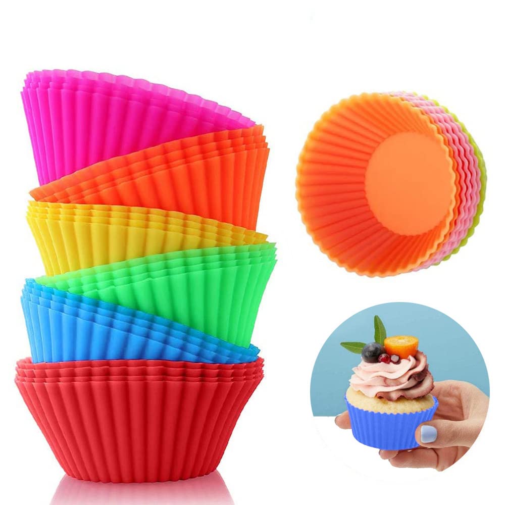 Cupcake Molds | BluFied 24 Pack Silicone Reusable Baking Cases Muffin Molds Moulds Rainbow Cups