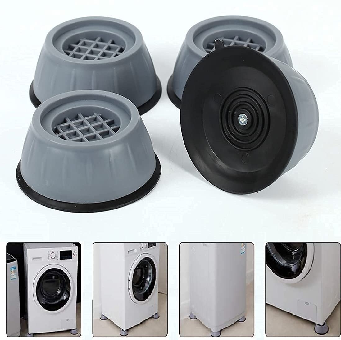 Juju&Co. Anti Vibration Pads and Dryer for Washing Machine, Shock Absorber Noise Cancelling Washer Support, Walk Heightening Pads with Suction Cup Feet, Prevent Moving Shaking