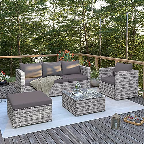 Garten Lounge Set Polyrattan Sitzgruppe für 5 Personen Gartenmöbel-Set mit Tisch, inkl. Sitzkissen für Garten Balkon… – Bild 3