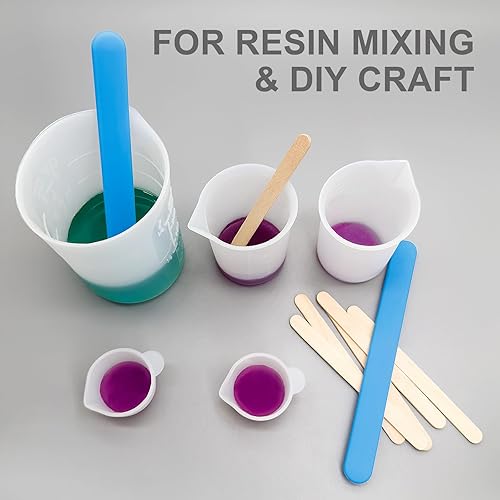 Miniatura 3 de DR. RESIN 4 palitos de silicona reutilizables y 100 palitos de madera natural para mezcla de resina, epoxi, manualidades, pintura, vasos