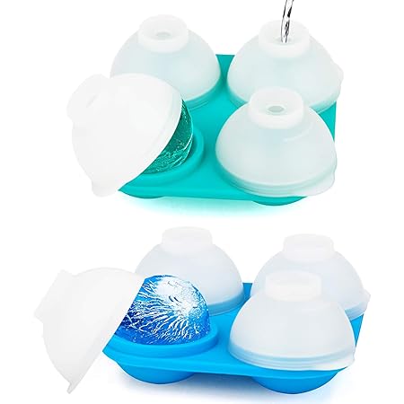 Amazon Joyoldelf 製氷皿 丸氷 4個大ボール製氷器 ２個セット 直径5 5cm 氷 まる シリコン製 蓋付き お菓子 アイスクリーム アイスドリンク アイスビール ウィスキー パーティ 取出し簡単 高耐久 2色入 Joyoldelf ホーム キッチン