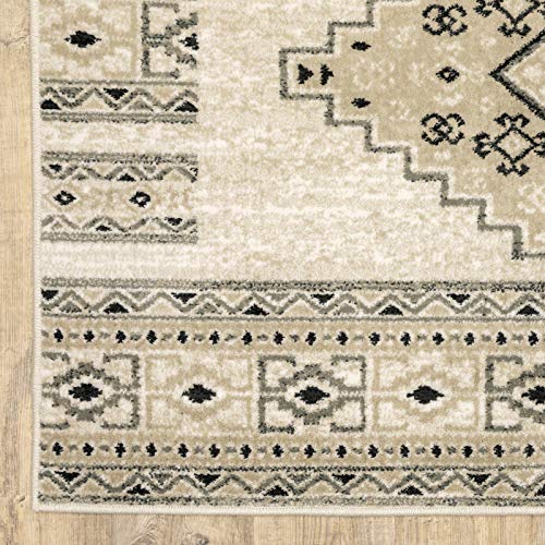 Living Comfort Grayson 9Ft X 12Ft 10In Southwest/Lodge Power-Loomed Polypropylene Ivory/Grey Indoor Area Rug, 10In 10In #TOP4