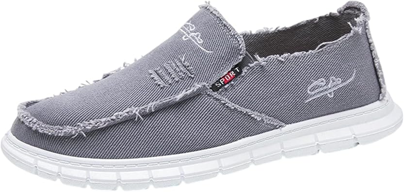 Mens Hands Free Slip-on Loafers Shoes Wide Width Casual Canvas Loafers Shoes Mens Boat Shoes