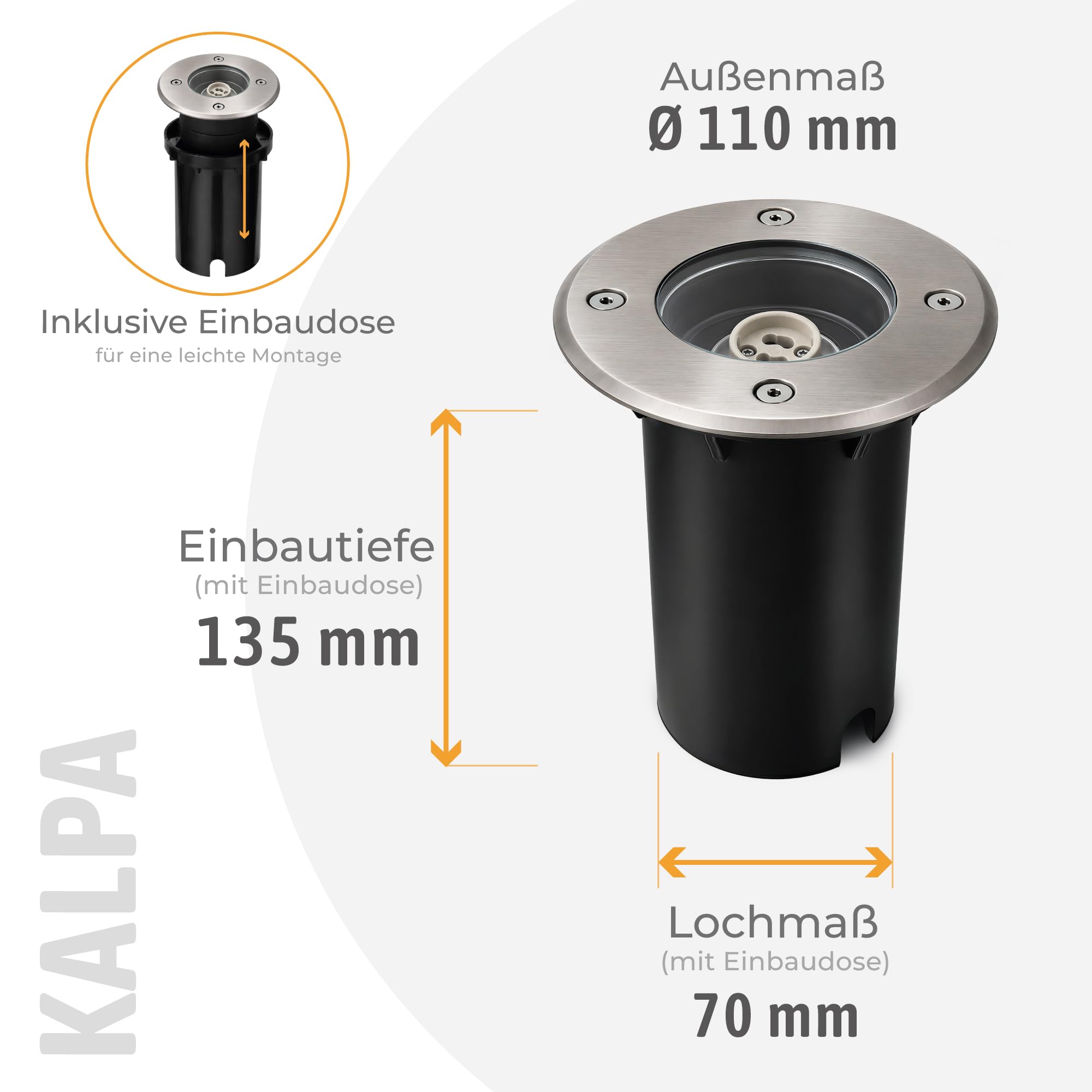 SSC-LUXon 6er Set KALPA LED Bodenleuchte rund silber gebürstet GU10 3W drei einstellbaren Lichtfarben 3CCT IP67 Bodeneinbaustrahler regenfest & befahrbar