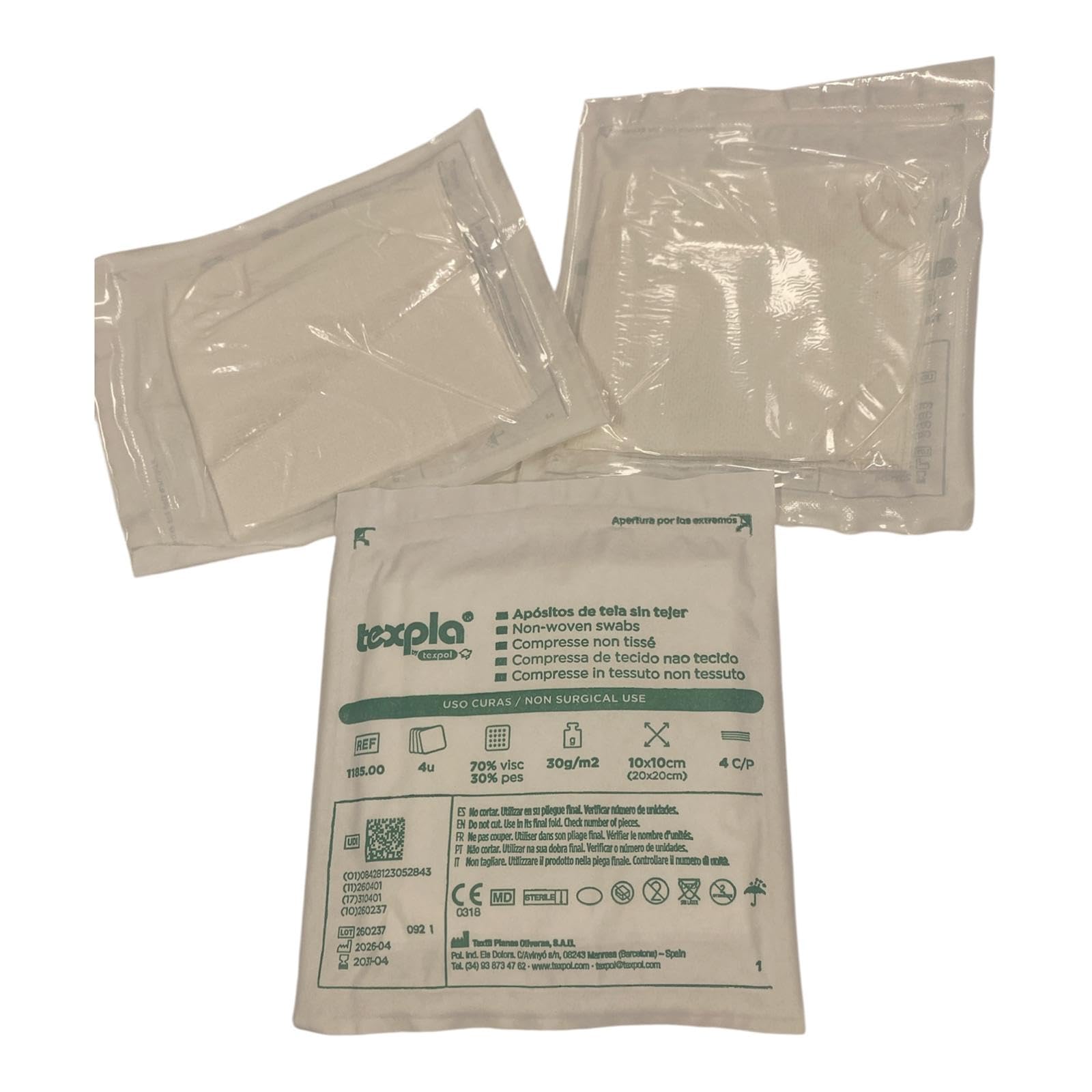 Texpla - Texpol Gasas TNT Estériles 10x10 cm 4 Capas Caja 250 Sobres