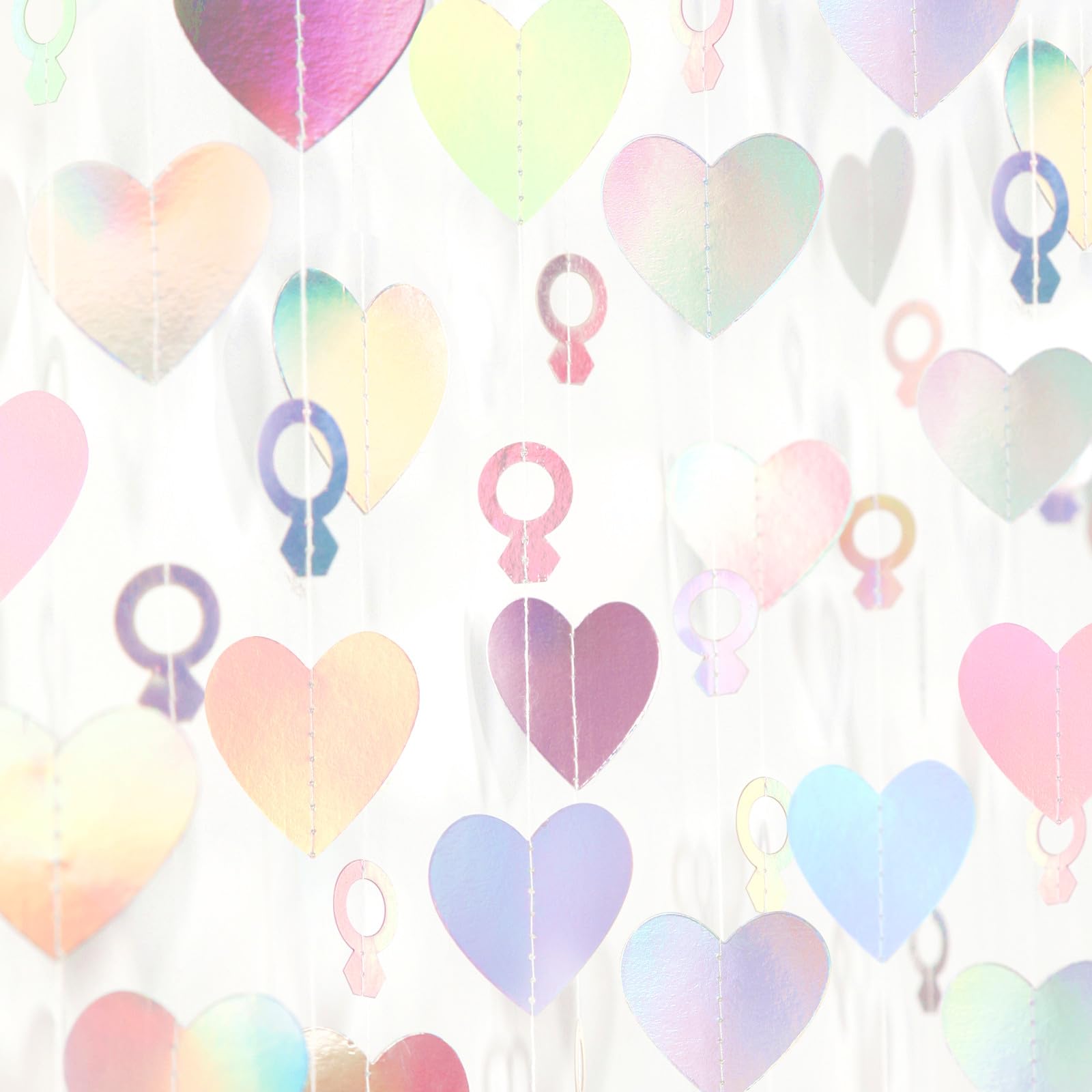 Engagement Bachelorette Party-Decorations Iridescent Heart-Ring Garland - 52Ft Holographic Disco Wedding Paper Streamers Banner,Valentines Day
