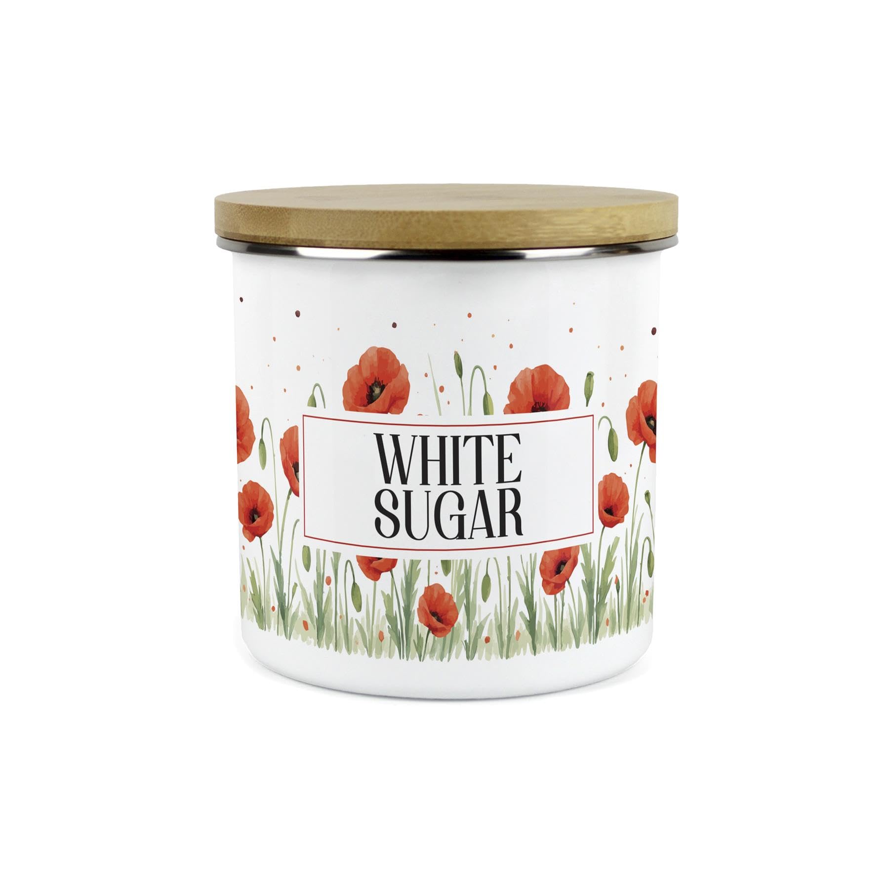 Purely Home Personalised Red Summer Poppies Canister - Poppy Patterned Floral Homewares Gifts - 1.2L Enamel Hot Drinks/Food Kitchen Storage Container