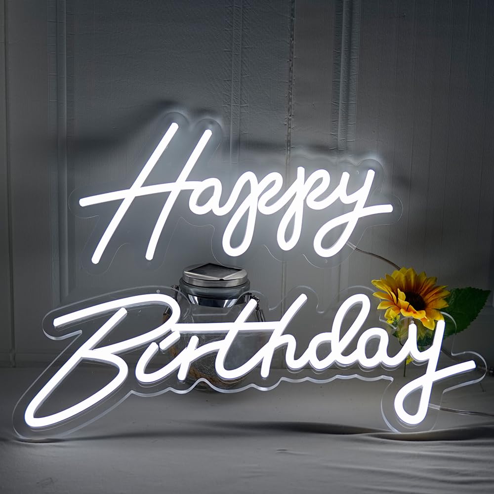 Cartello luminoso a neon bianco da 4 piedi "Happy Birthday", cartello luminoso a LED dimmerabile da appendere per la decorazione dello sfondo della festa di compleanno (Bianco, 76 cm "Happy Birthday")