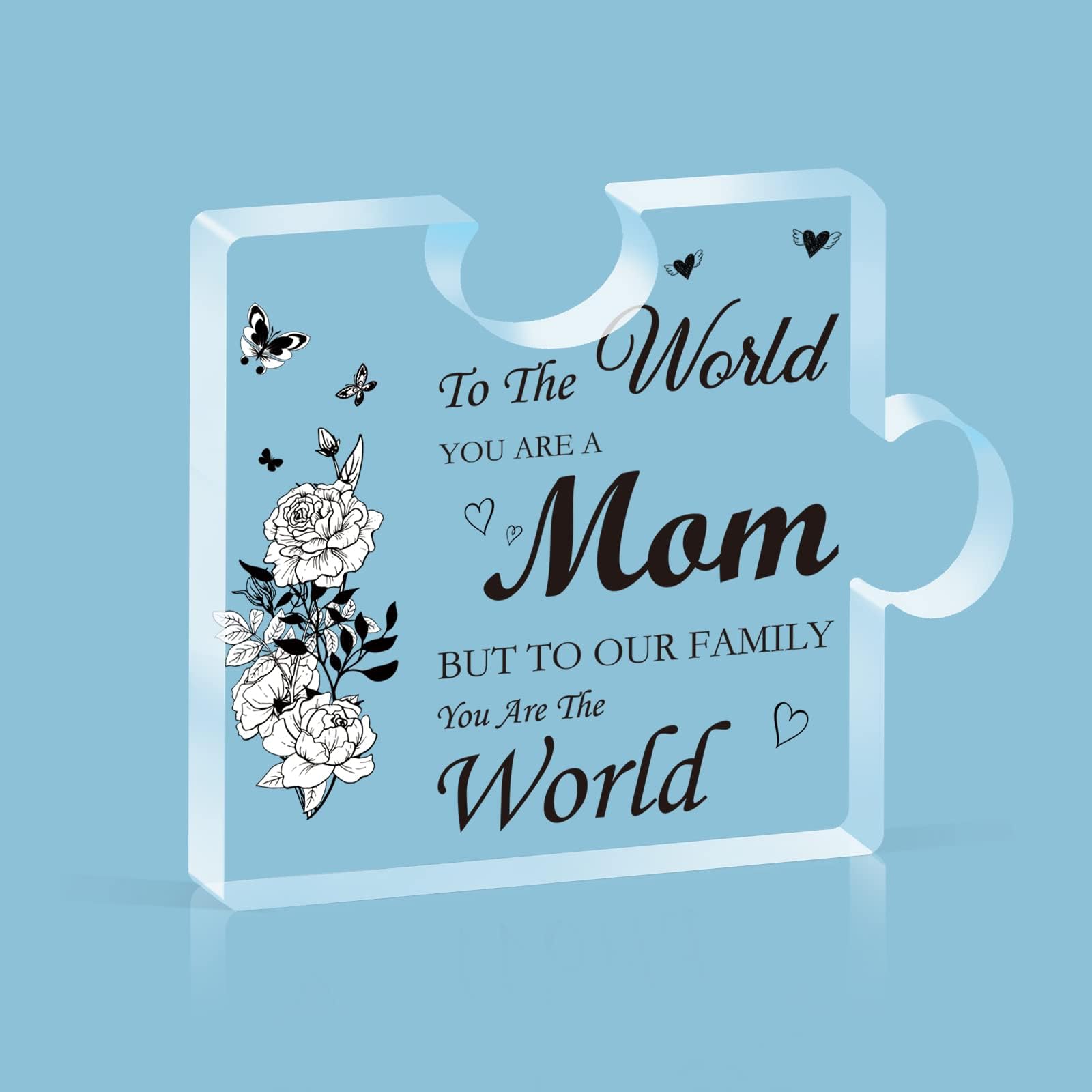 CSYY Gifts for Mom from Daughter Son, Acrylic Plaque Gifts for Mom, Mom Plaque Gifts Puzzle Shaped, Mom Birthday Gifts, Presents for Mothers Day Christmas Mom Thank You Gifts, Transparent