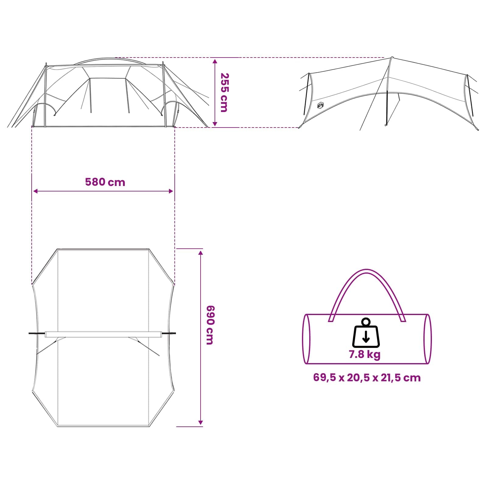 Tarp Camping Wodoodporny Zielony 690 x 580 x 255 cm