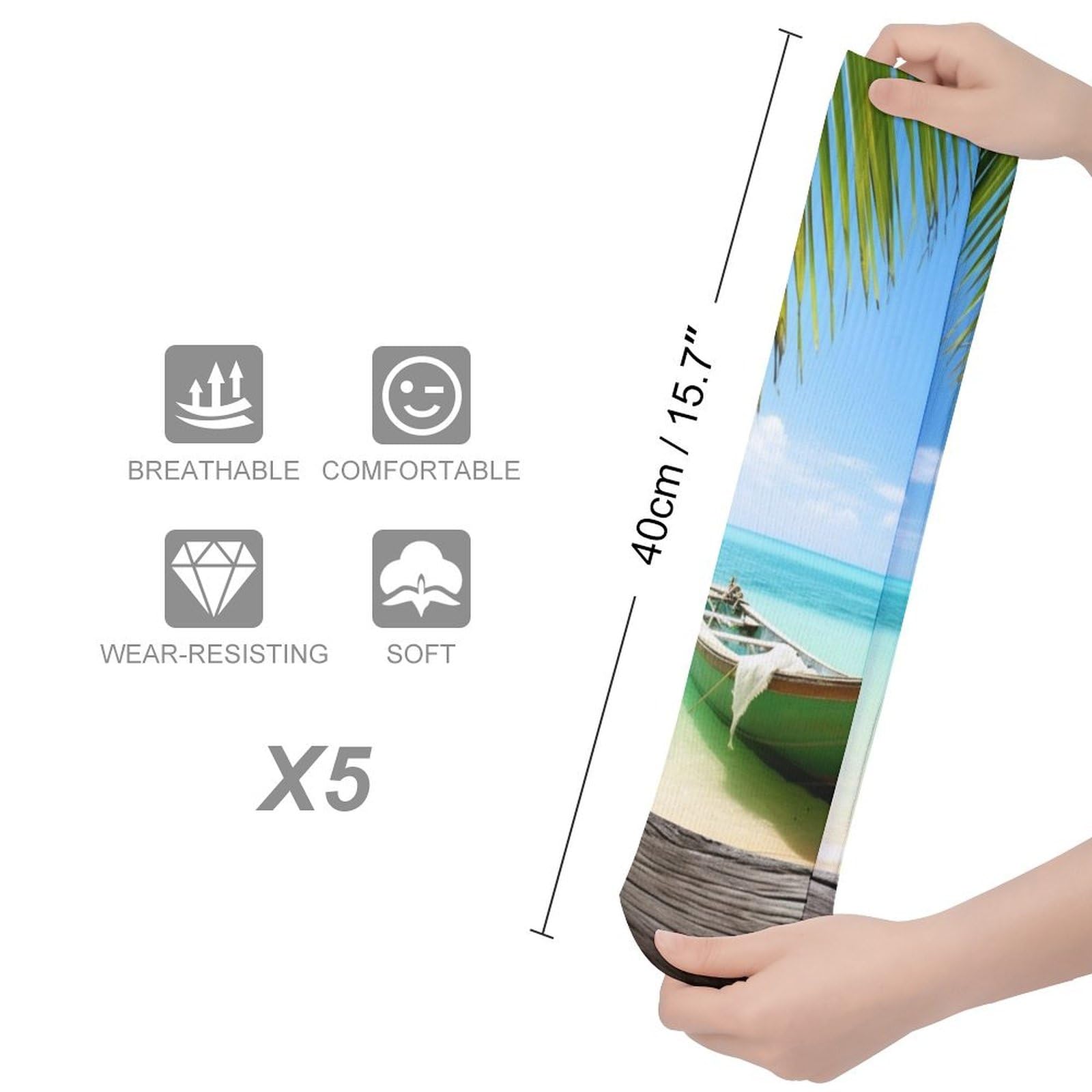 QMNRTK Seaside Boat Coconut Leaves Stocking?casual Athletic Aesthetic Socks Neutral Cotton Socks Compression Socks Control Crew Socks for Women Men