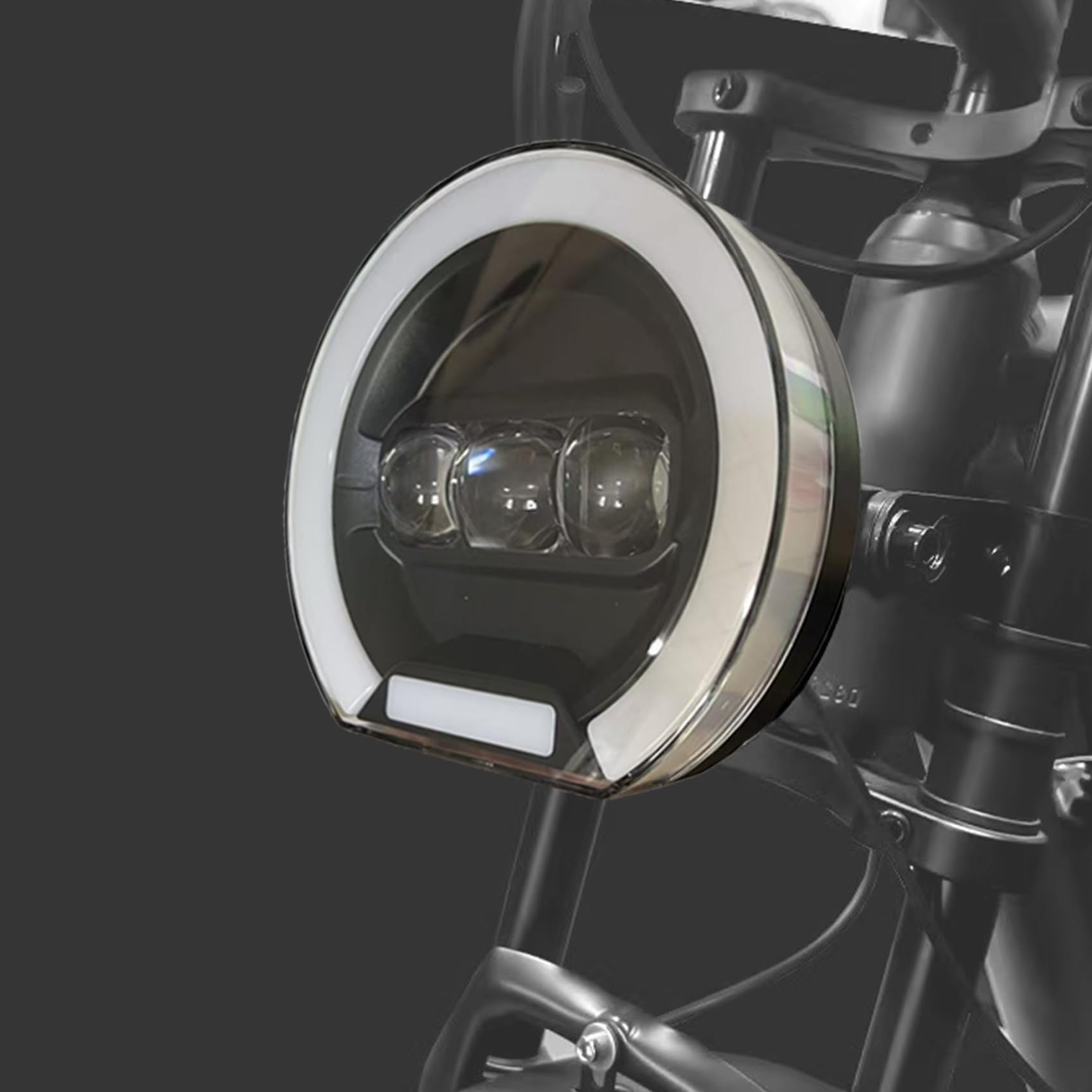 Faro a LED per e-Bike con connettore a 4 Pin, Luce Diurna Rotonda Angel Eye per Bici elettriche con Pneumatici Larghi, Luce Anteriore abbagliante Impermeabile 36V/48V