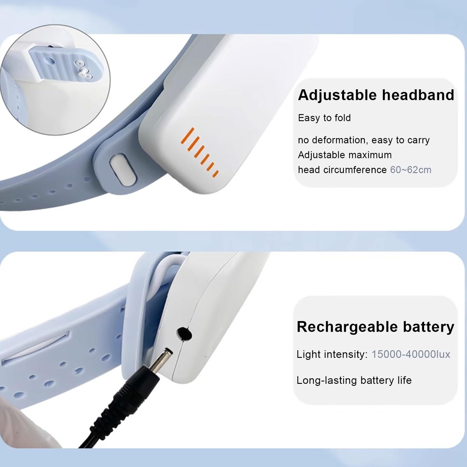 Lampe D'examen Chirurgicale Lampe Frontale Dentaire À LED Serre-tête en Silicone Souple Rechargeable Autonomie De 5 Heures Éclairage Multi-angles 3 Couleurs(Blue)
