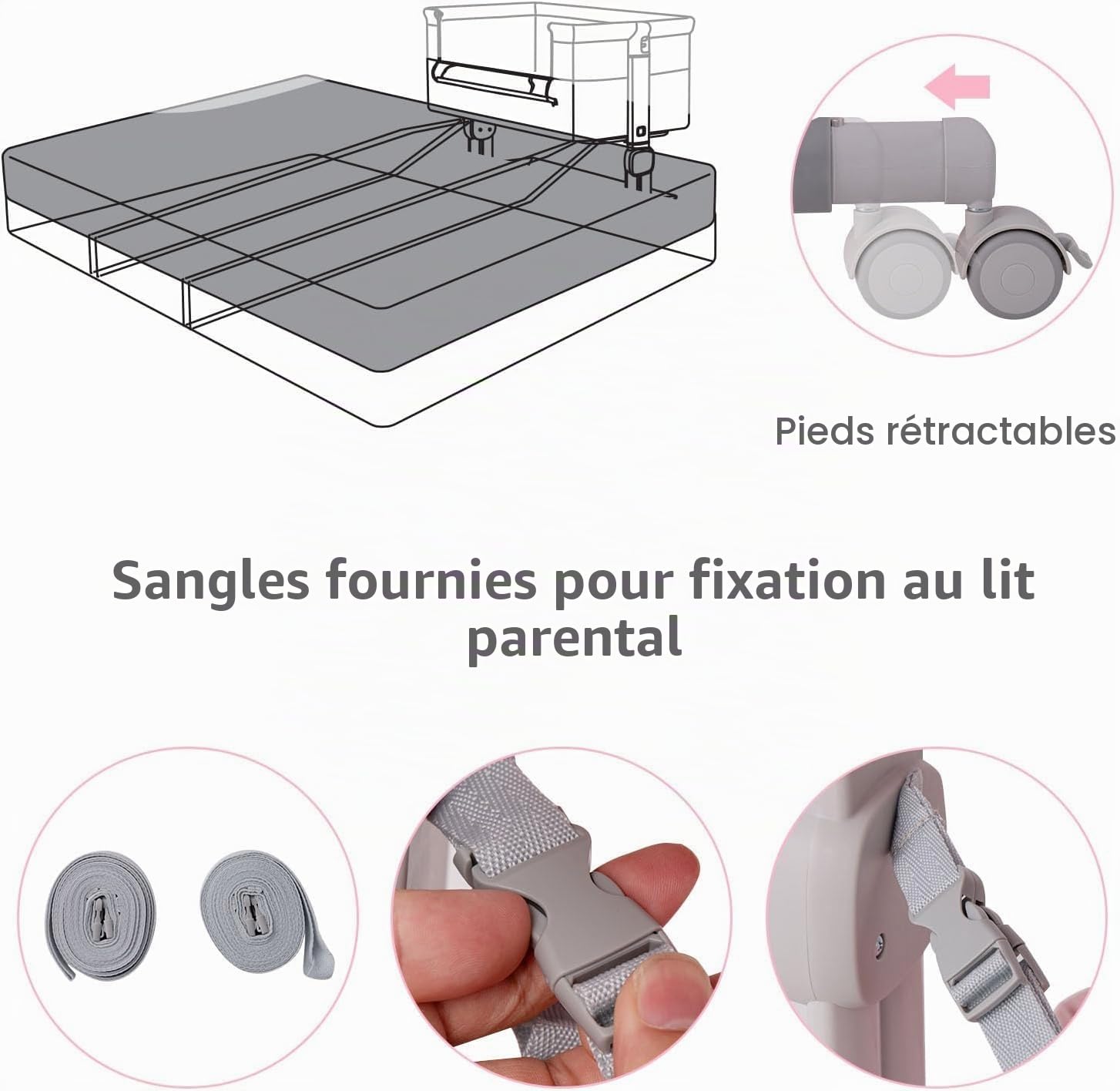 LIFEZEAL Lit Cododo bébé avec Matelas, Hauteur Réglable à 6 Niveaux, Lit d’Appoint Bebe Evolutif à roulettes, Lit de Voyage Pliable avec Sac, Panier de Rangement, 0-6 Mois, Charge 9 kg (Rose)