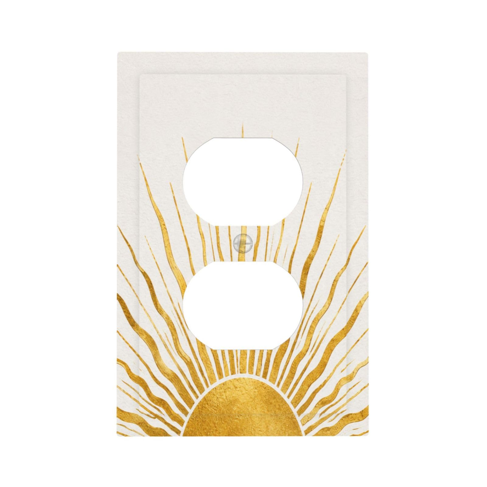 Xuejiaku Outlet Covers Boho Gold Sun Decorative 1 Gang Duplex Light Switch Covers Single Electrical Receptacle Wall Plate Modern Abstract Gold Sunburst Switchplate Faceplate for Bedroom Home Decor