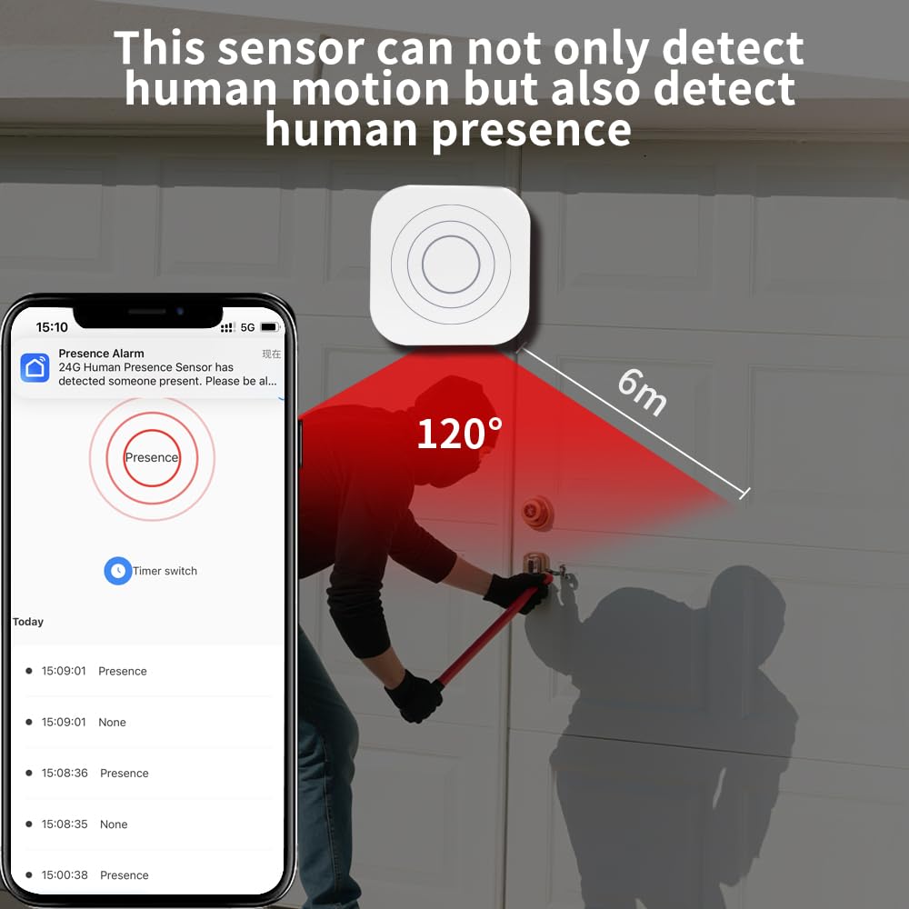 Sensore di presenza e movimento a microonde da 24 GHz con Zigbee 3.0, compatibile con Home Assistant e Zigbee2MQTT per l'automazione della sicurezza domestica (6)
