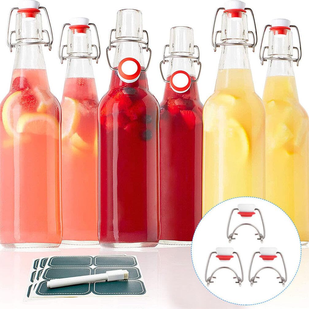 White Fake Beards 6pcs Swing Top Glass Bottle Caps Flip Top Beer Bottle Cap Airtight Replacement Caps with Seal Washers for Beverages Wine Juice Bottle Swing Cap