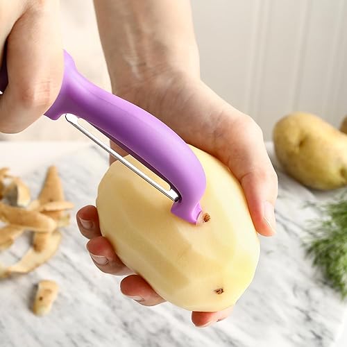 Miniatura 5 de Spring Chef Pelador de verduras giratorio de alta calidad, mango de agarre suave y cuchillas de acero inoxidable ultra afiladas, pelador de cocina