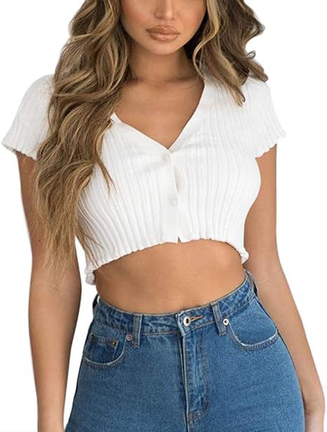 Short Sleeve Ribbed Knit Crop Top 