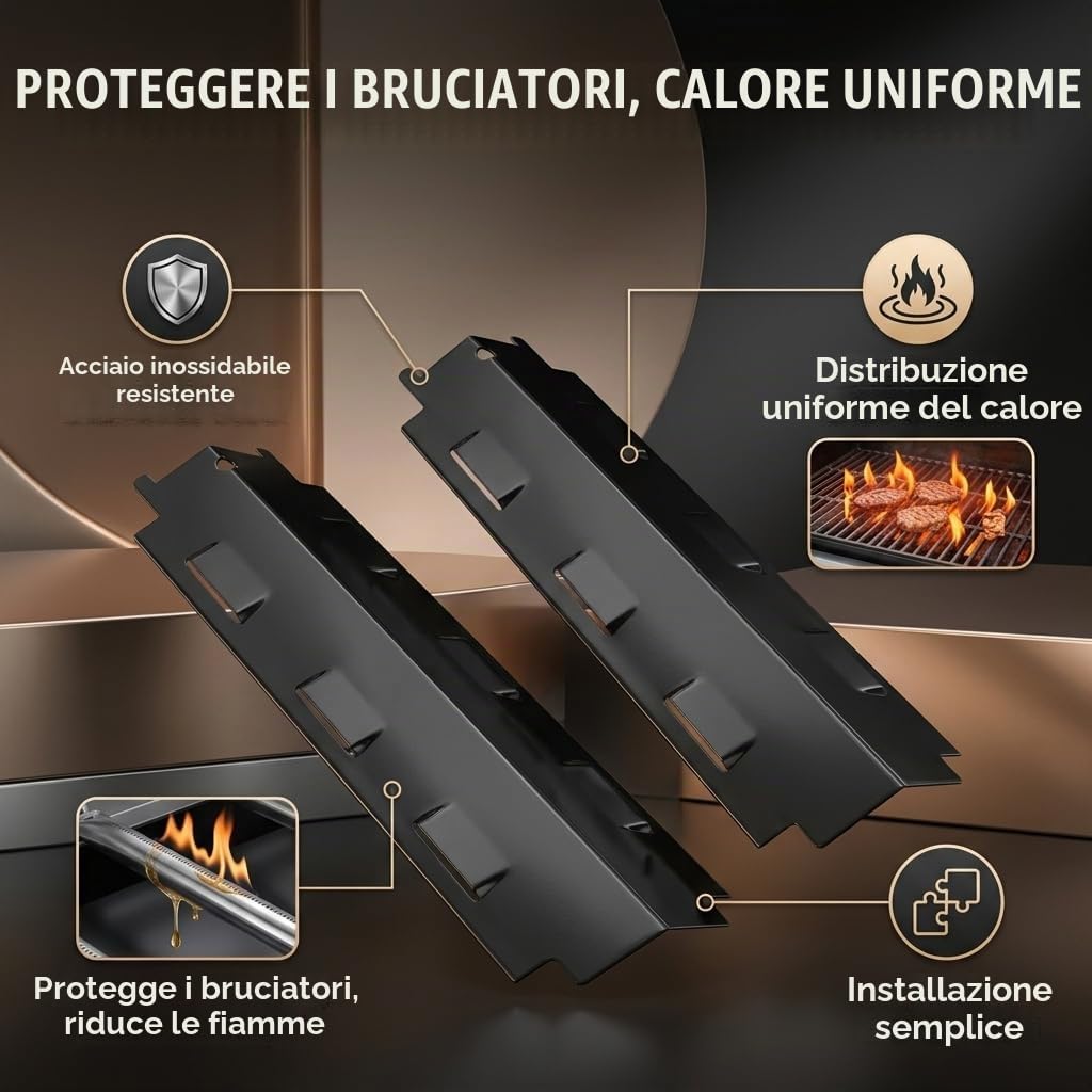 2 Pezzi Tende Termiche per Grill, Tende Termiche Universali di Ricambio in Acciaio Inossidabile per Grill a Gas, Parti di Ricambio per Barbecue Domatore di Fiamma
