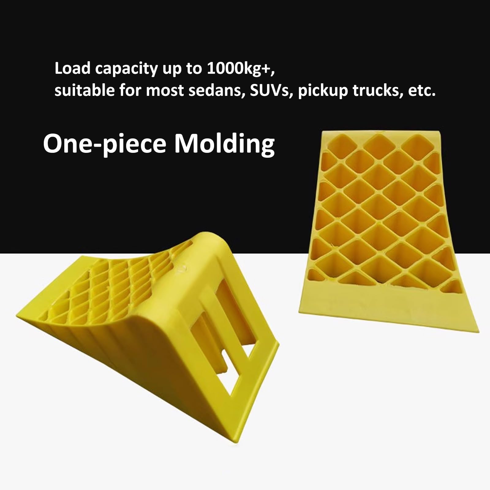 Unterlegkeile Wohnmobil, Unterlegkeile for Reisen, Wohnmobile, LKWs, SUVs, Gabelstapler, rutschfeste Unterseite, Tragegriff, Auffällige Leuchtend Gelbe Farbe, 2er-Pack