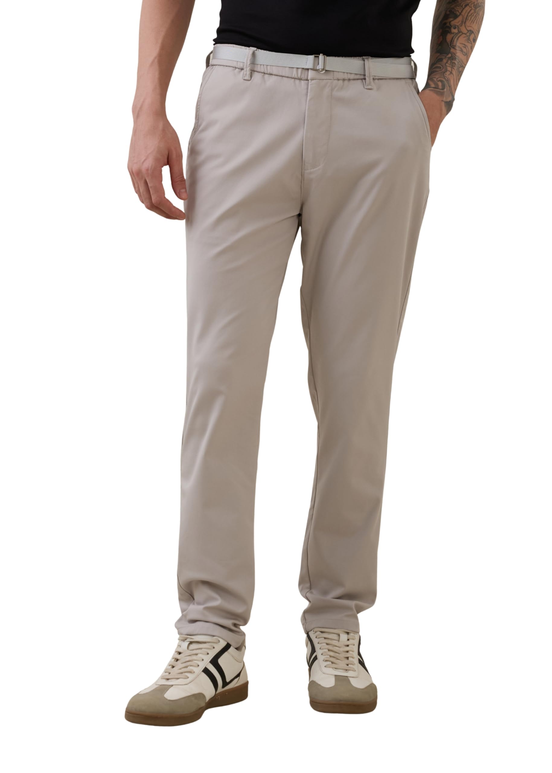 Men's Smart-Casual Tapered Trousers for Men, Charcoal, Cotton Corduroy, Mid Rise, Regular Slim Fit with Adjustable Belt, Side and Back Pockets, Casual Wea-image-24