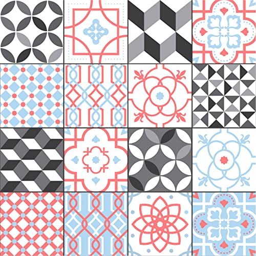 Adhésif carrelage 25x25 cm mosaïque rose et bleu : masquez vos vieux carreaux sans travaux