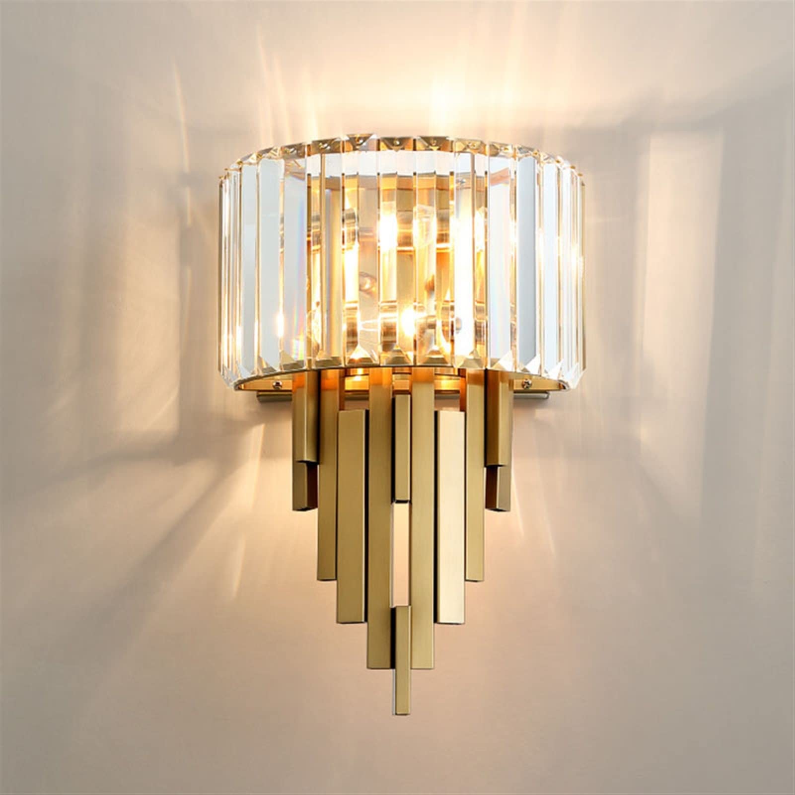 ZTCHSENZT Wall Sconces, Luxurious Copper Wall Light with Shiny K9 Crystal Lampshade for Bedside TV Background Aisle Sconces Bulb in,A-Without bulb