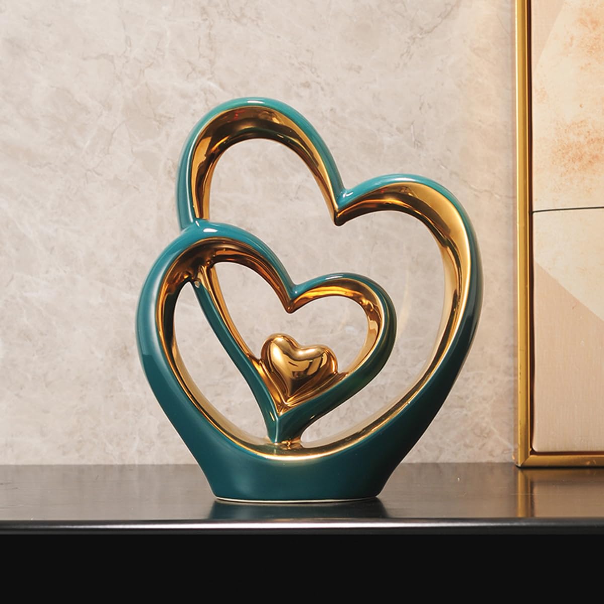 Doppelherz-Ornament,Doppelherz-Keramik-Statue,Heimdekoration,kreative Heimdekoration,Geschenk,Büro,Wohnzimmer,Dekoration,Souvenir,geeignet als Geschenk.