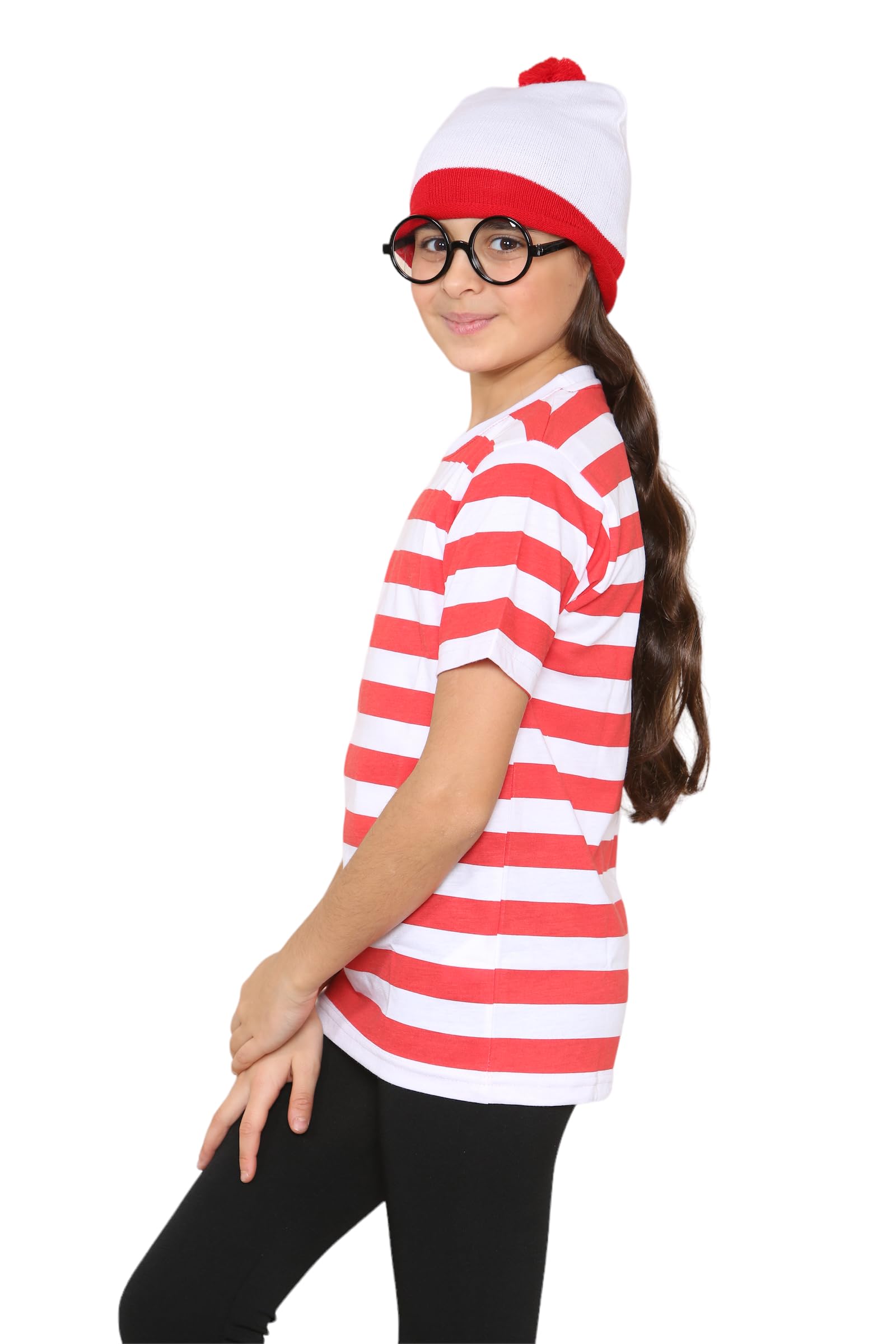 Grunge Wear® Boys Girls Red and White Round Neck T-Shirt Hat Glasses Set - Kids Book Week Fancy Dress Costume Outfit (7-8 Years) - Image 2