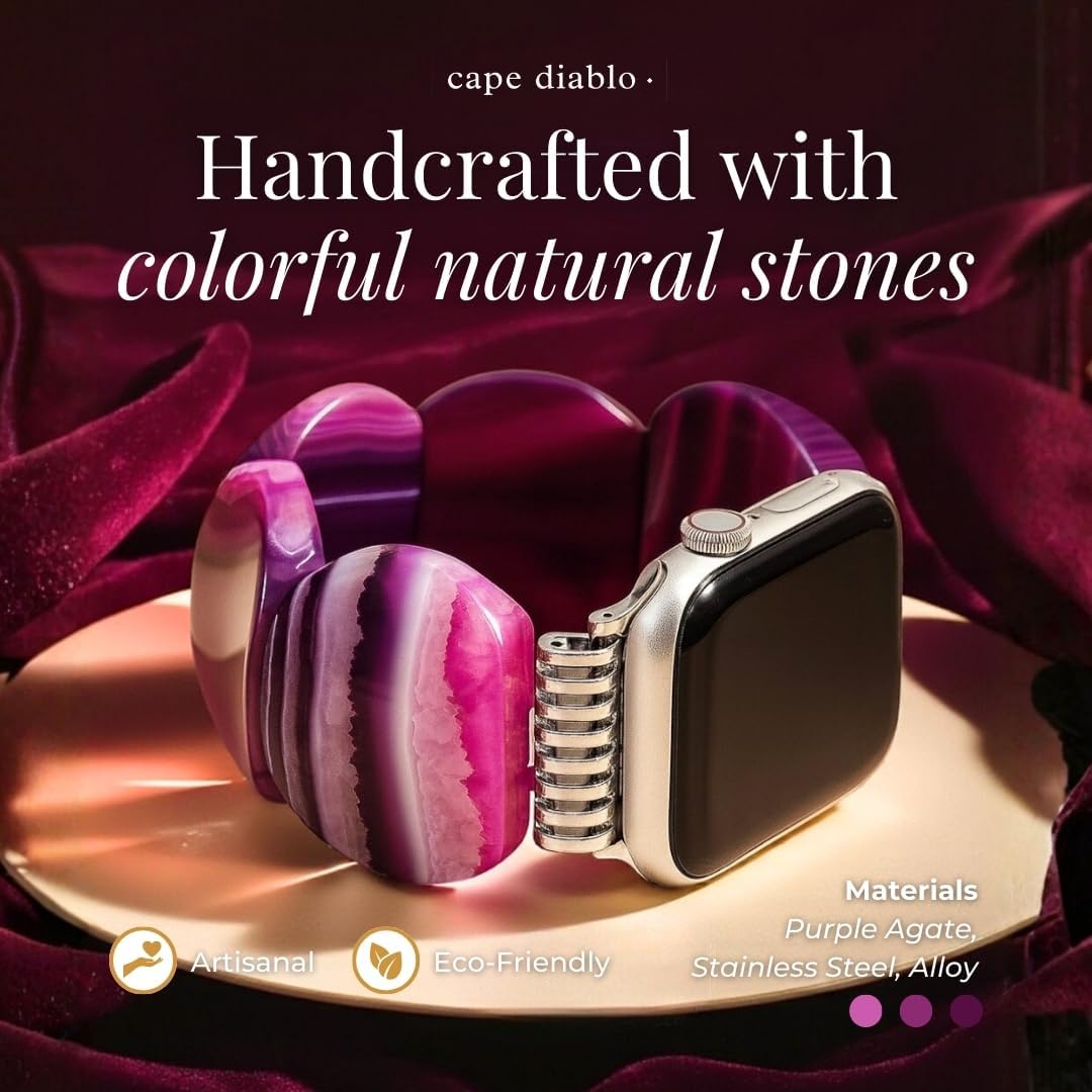 Cape Diablo Handmade Gemstone Watch Band for Women Compatible with Apple Watch 38mm 40mm 41mm 42mm 44mm 45mm, Boho Stretchable Strap Fits for iWatch Series 11/10/9/8/7/6/5/4/3/2/1 SE 3/2/1