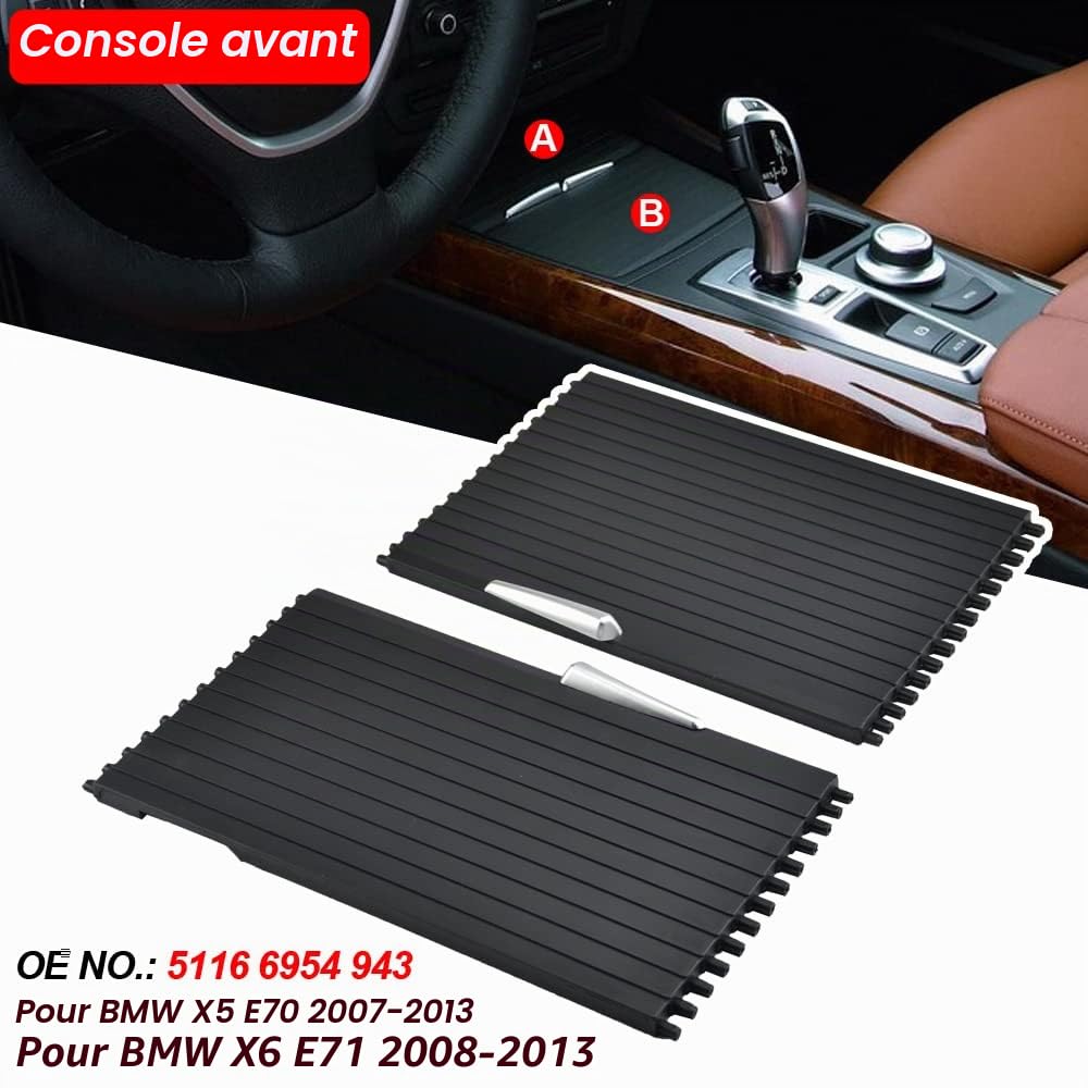 Voiture Centre Console Porte-gobelet Couverture Coulissante Roller Stores Boîte de Rangement Glissière Coulissante Couverture Compatible avec B-MW X5 E70 X6 E71 E72 07-14-A+B Section
