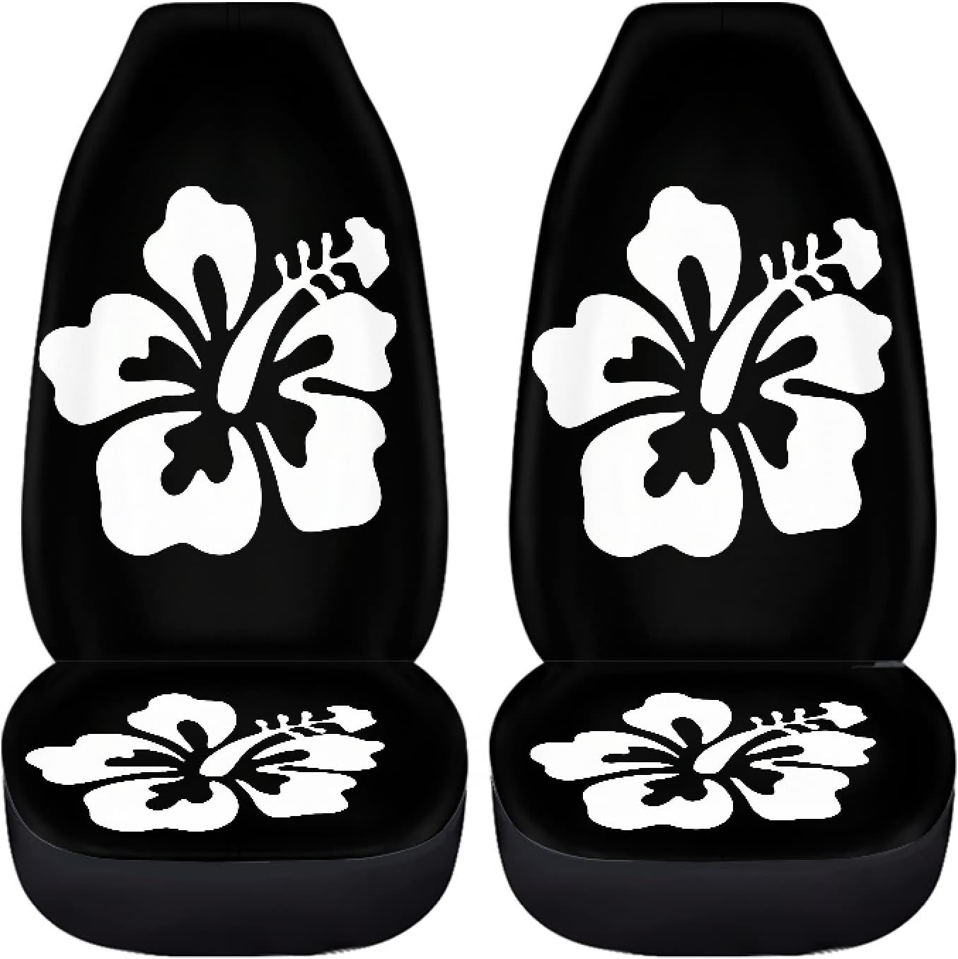 Foruidea Car Seat Cover Full Set White Hibiscus Flower Car Seat Covers for Car Auto Seats Protector Front and Rear Bench Seats Fit Most Cars,SUV,Sedan,Trucks