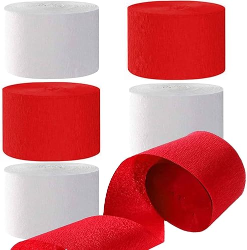 Miniatura 21 de We Moment Serpentinas de papel crepé rojo y azul amarillo para fiesta, 1.8 pulgadas de ancho, 6 rollos, decoraciones de fiesta temática de 82 pies