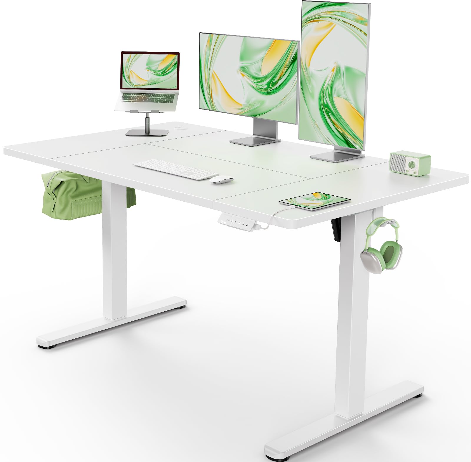 Marsail Electric Standing Desk with USB-A Charging Port, 160 x 80 cm Height Adjustable Sit Stand Desk with 4 Custom Height Settings, 80kg Max Load, Stable Lifting, Storage Hooks, and Cable Management — image 1