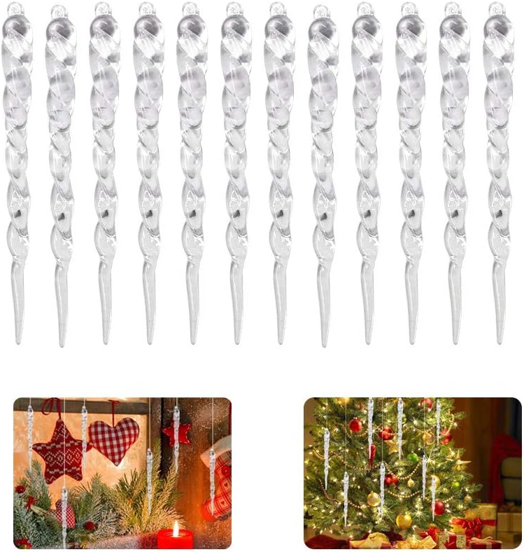 24PCS Transparent White Icicles Decorations Christmas Tree Decorations,Christmas Tree Icicles