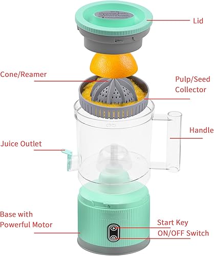 Miniatura 9 de Exprimidor eléctrico recargable de cítricos  Exprimidor automático con botón táctil, cable USB y cepillo de limpieza  Portátil para naranja, limón,