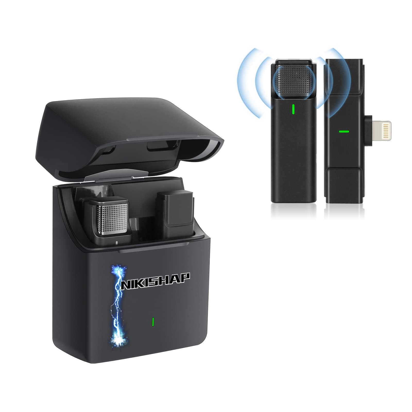 NIKISHAP Wireless Microphone - MX-5 with Charging Case for iPhone iPad, Used for TikTok YouTube Facebook Live Stream Vlog Video Recording