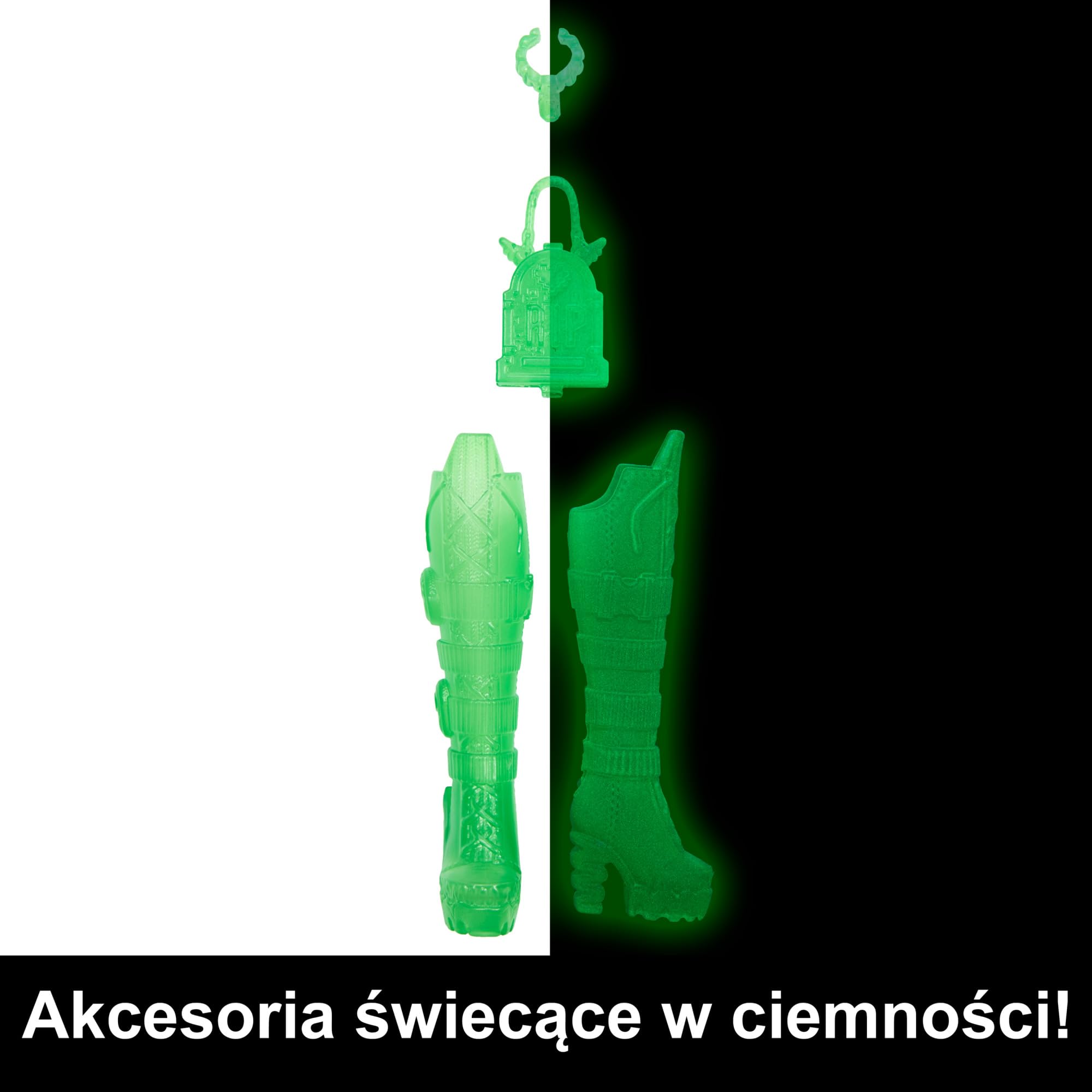 Monster High Staszysekrety Ghoulia Yelps Seria 3 Neonowa Zestaw zawiera lalkę, wyjątkową szafkę + kilkanaście niespodzianek, HNF81