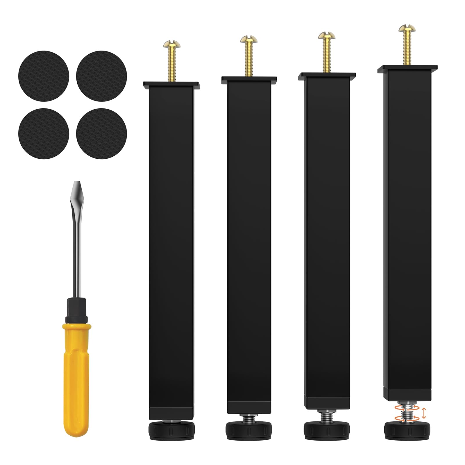 4 Pz Piedi Letto 30 cm da Avvitare, Gambe Regolabili in Metallo, Piedini per Doghe con 4 Cuscinetti Antiscivolo & Cacciavite (30-32cm)