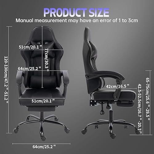 Miniatura 2 de Silla ergonómica para juegos con respaldo reclinable, silla de oficina de altura ajustable, reposabrazos 3D, cojín de alta densidad, soporte lumbar