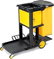 TUFFIOM 3-Shelf Janitorial Cleaning Cart with Key-Lock Cabinet, Wheeled Housekeeping Caddy, Secure Storage for Hotels, Schools, Businesses